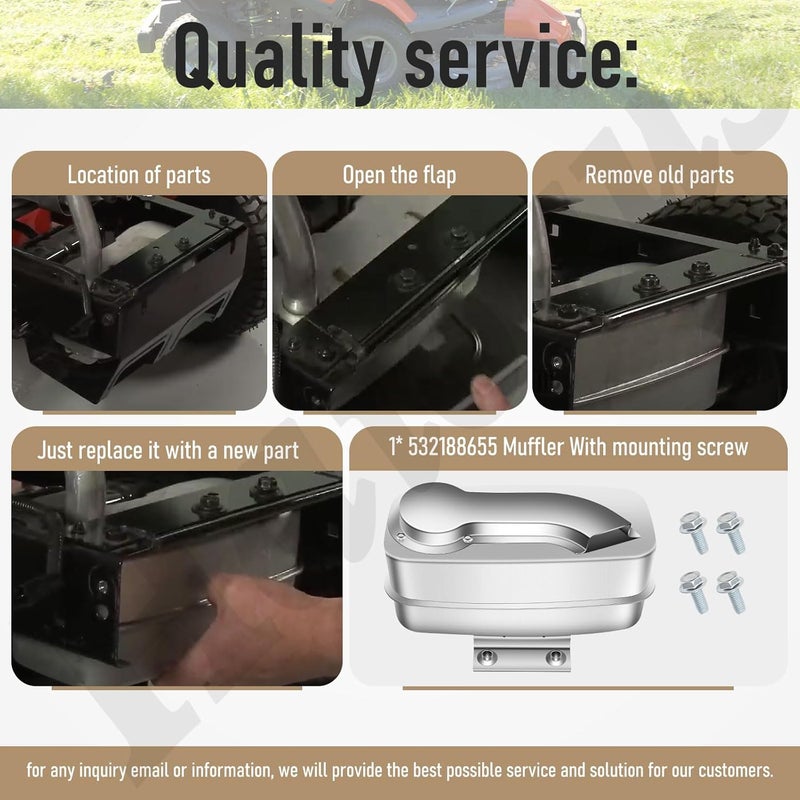 Haiouus 532188655 Muffler W/screws Compatible With Husqvarna, Craftsman, Poulan, Ariens, B&S 46" 20HP CT153 CTH194 CT154 LTH2038 CTH2038 YT3000 LT1000 lawn mowers Replaces 5321886-55 188655 580532301 - Image 2